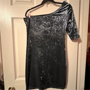 Blue crushed velvet bodycon one shoulder/one sleeve dress women’s